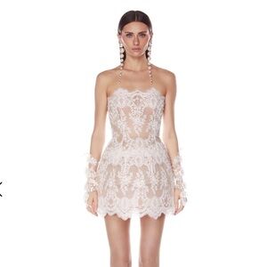 Bronx and Banco Strapless Lace Mini Dress in Blush and Ivory